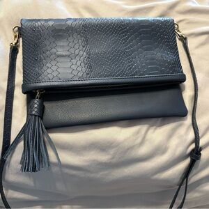 Gigi New York leather crossbody bag/fold over clutch with tassel